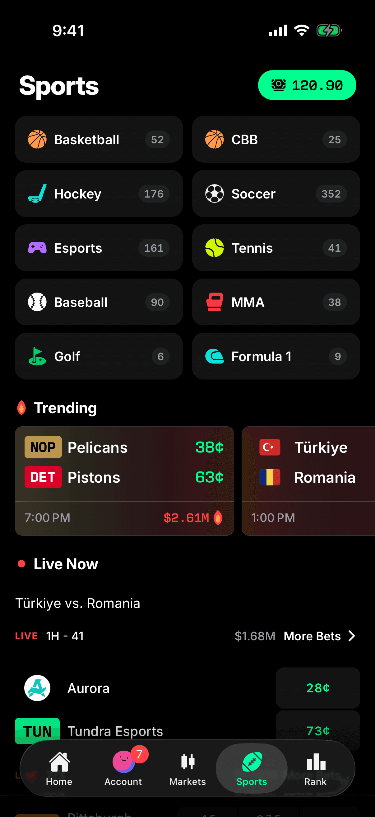 Browse sports events